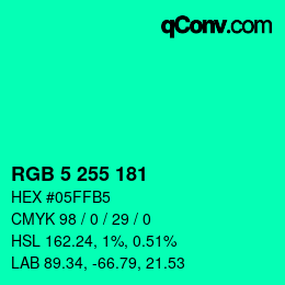 Farbcode: RGB 5 255 181 | qconv.com