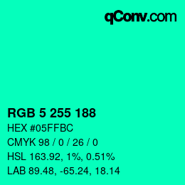 Color code: RGB 5 255 188 | qconv.com