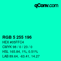 Color code: RGB 5 255 196 | qconv.com