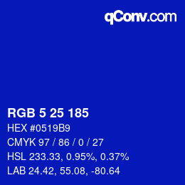 カラーコード: RGB 5 25 185 | qconv.com