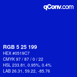 Color code: RGB 5 25 199 | qconv.com