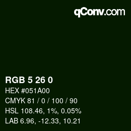 Color code: RGB 5 26 0 | qconv.com