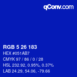 Color code: RGB 5 26 183 | qconv.com