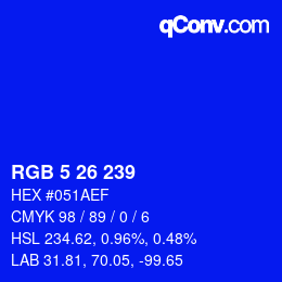 Color code: RGB 5 26 239 | qconv.com