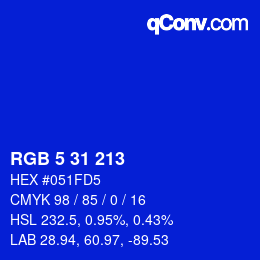 Color code: RGB 5 31 213 | qconv.com