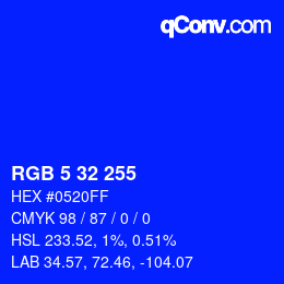 Color code: RGB 5 32 255 | qconv.com