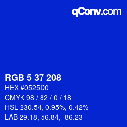 Color code: RGB 5 37 208 | qconv.com