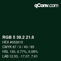 カラーコード: RGB 5 38.2 21.6 | qconv.com