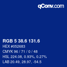 カラーコード: RGB 5 38.6 131.6 | qconv.com
