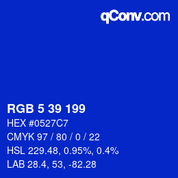 Color code: RGB 5 39 199 | qconv.com