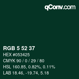 Color code: RGB 5 52 37 | qconv.com