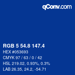 カラーコード: RGB 5 54.8 147.4 | qconv.com