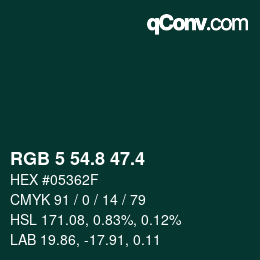 カラーコード: RGB 5 54.8 47.4 | qconv.com