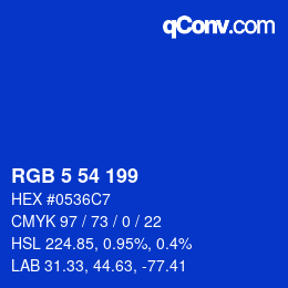 Color code: RGB 5 54 199 | qconv.com