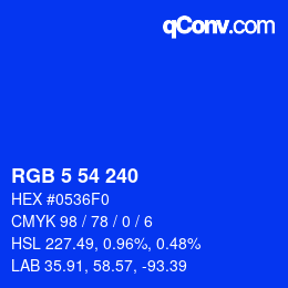 Color code: RGB 5 54 240 | qconv.com