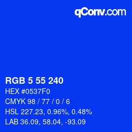 Color code: RGB 5 55 240 | qconv.com