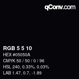 カラーコード: RGB 5 5 10 | qconv.com