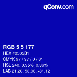 Color code: RGB 5 5 177 | qconv.com