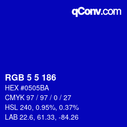 Color code: RGB 5 5 186 | qconv.com