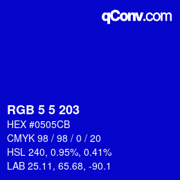 Color code: RGB 5 5 203 | qconv.com