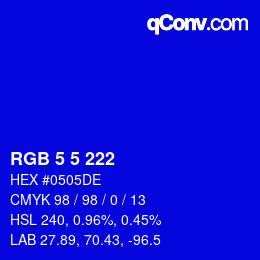 Color code: RGB 5 5 222 | qconv.com