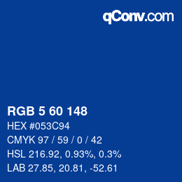 颜色代码: RGB 5 60 148 | qconv.com