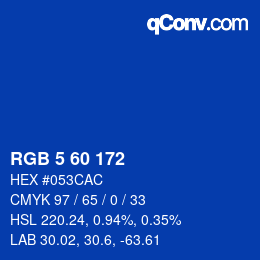 カラーコード: RGB 5 60 172 | qconv.com