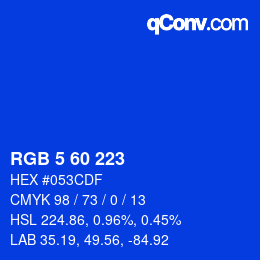 Color code: RGB 5 60 223 | qconv.com