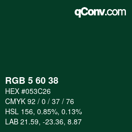 カラーコード: RGB 5 60 38 | qconv.com