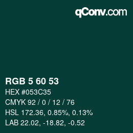 カラーコード: RGB 5 60 53 | qconv.com