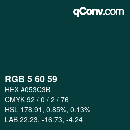 カラーコード: RGB 5 60 59 | qconv.com