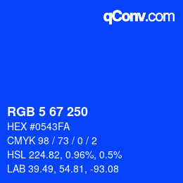 Color code: RGB 5 67 250 | qconv.com