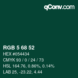 Color code: RGB 5 68 52 | qconv.com