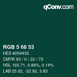 Color code: RGB 5 68 53 | qconv.com