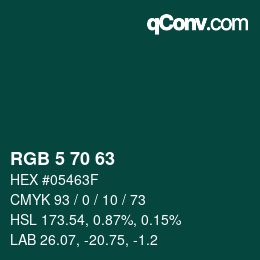 カラーコード: RGB 5 70 63 | qconv.com