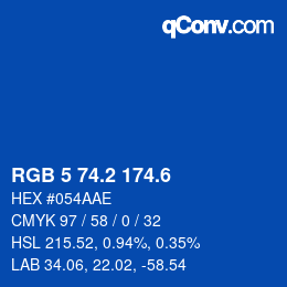 カラーコード: RGB 5 74.2 174.6 | qconv.com