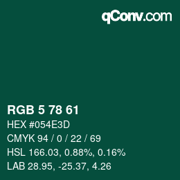 Color code: RGB 5 78 61 | qconv.com