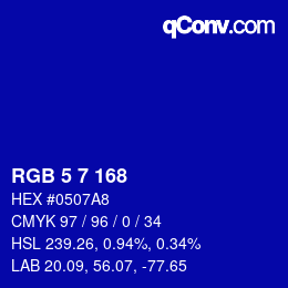 Color code: RGB 5 7 168 | qconv.com
