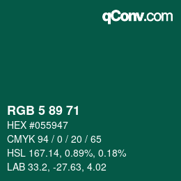 Color code: RGB 5 89 71 | qconv.com