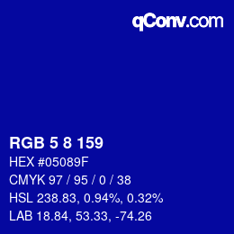 カラーコード: RGB 5 8 159 | qconv.com
