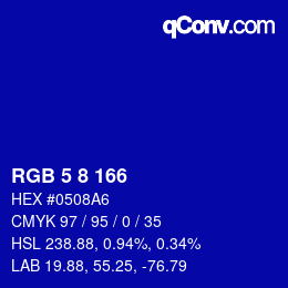 Color code: RGB 5 8 166 | qconv.com
