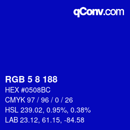 Color code: RGB 5 8 188 | qconv.com