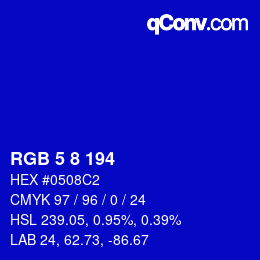 Color code: RGB 5 8 194 | qconv.com