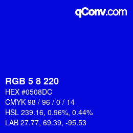 Color code: RGB 5 8 220 | qconv.com