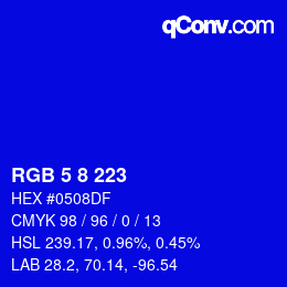 Color code: RGB 5 8 223 | qconv.com