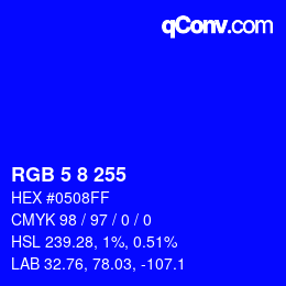 カラーコード: RGB 5 8 255 | qconv.com