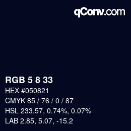 カラーコード: RGB 5 8 33 | qconv.com