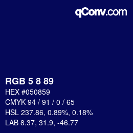 Color code: RGB 5 8 89 | qconv.com