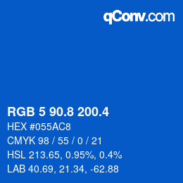 カラーコード: RGB 5 90.8 200.4 | qconv.com