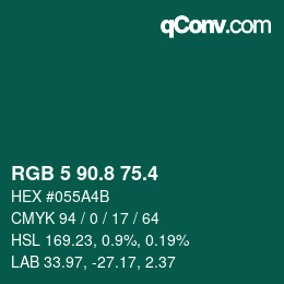 カラーコード: RGB 5 90.8 75.4 | qconv.com